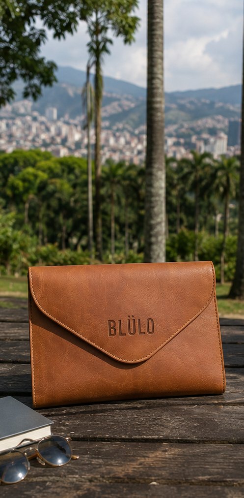 Clutch Blülo de cuero, líneas limpias