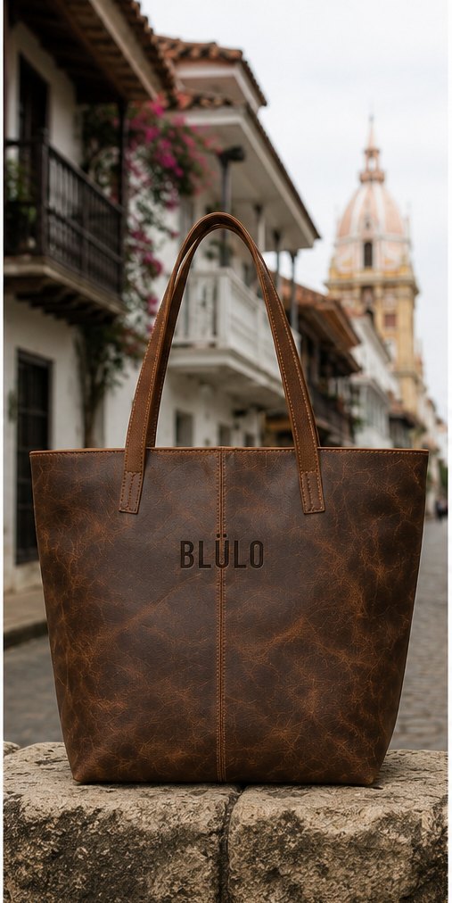 Tote Blülo de cuero curtido en calle colonial
